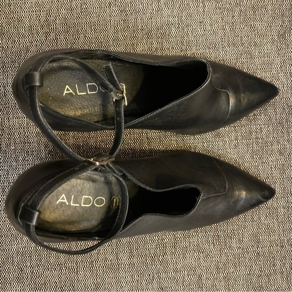 ALDO Sz 9 Pointy Toe Cap  Leather Ankle Strap Shoetie 4” Heels Shoes - Picture 9 of 9